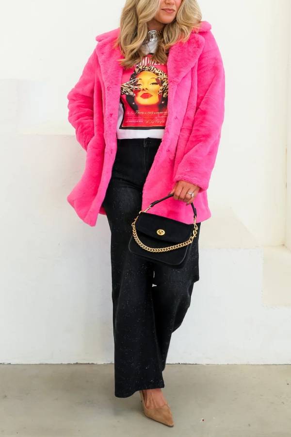 Beatrice Pink Faux Fur Long Sleeve Jacket