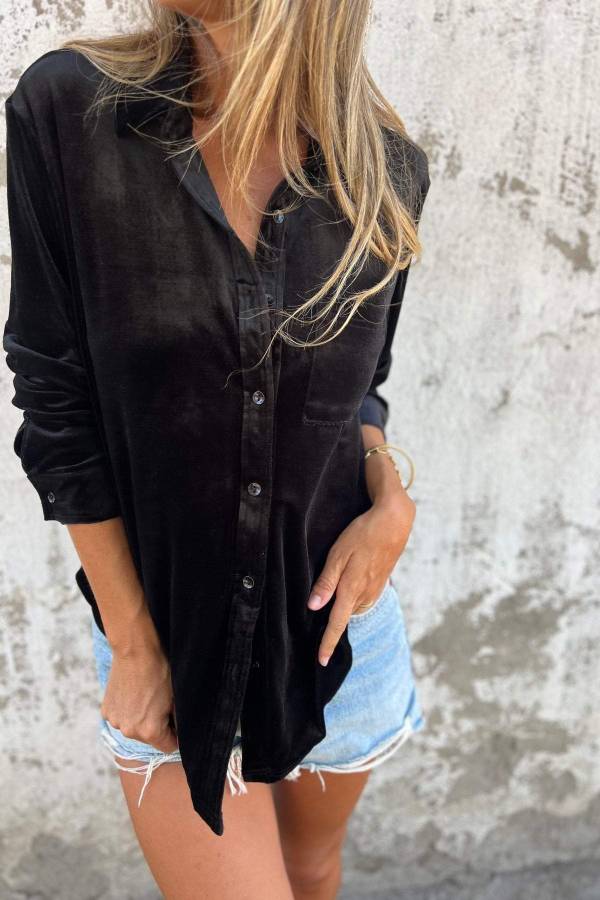 Trendy Velvet Blouse with Long Sleeve