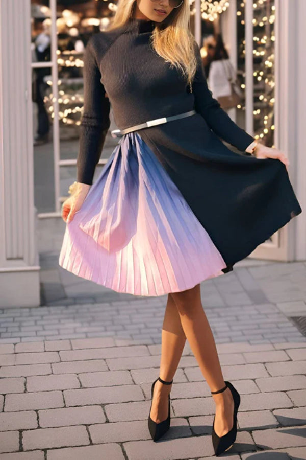 ROMANCE THAT WOWS PLEATED BELTED KNIT DRESS