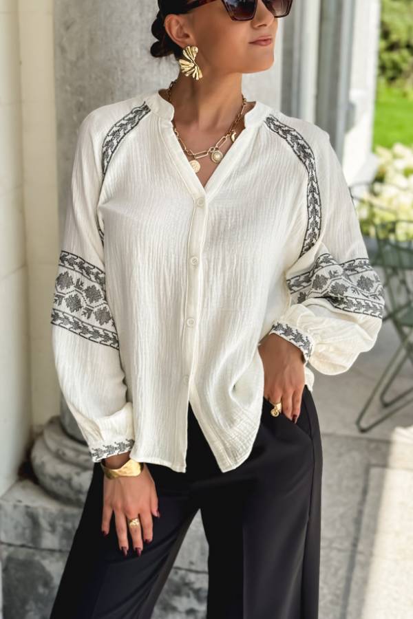 Embroidery Detail Long Sleeve Shirt