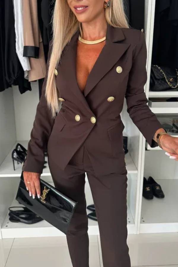 Gold Button Double Breasted Blazer