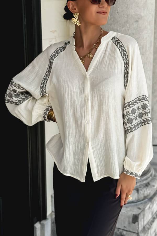 Embroidery Detail Long Sleeve Shirt