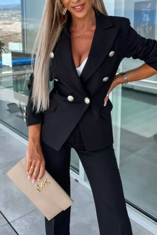 Gold Button Double Breasted Blazer