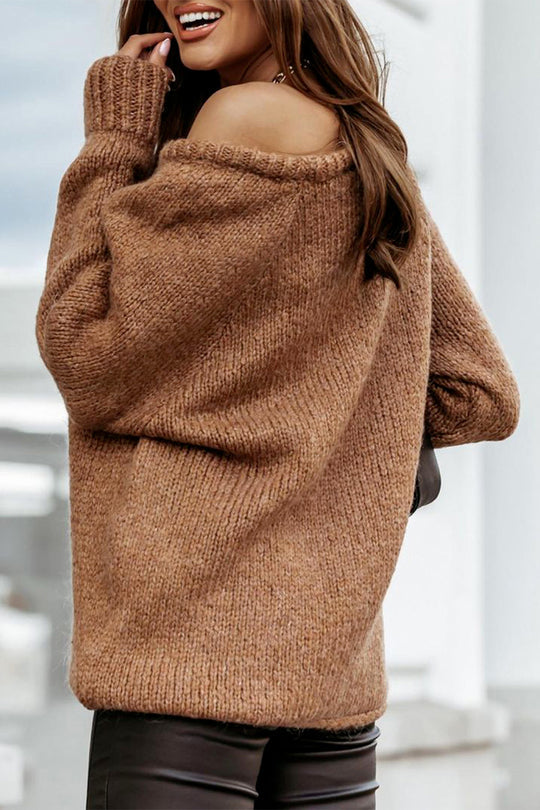 Women Ribbed Knitted Oversized Pullover Sweater