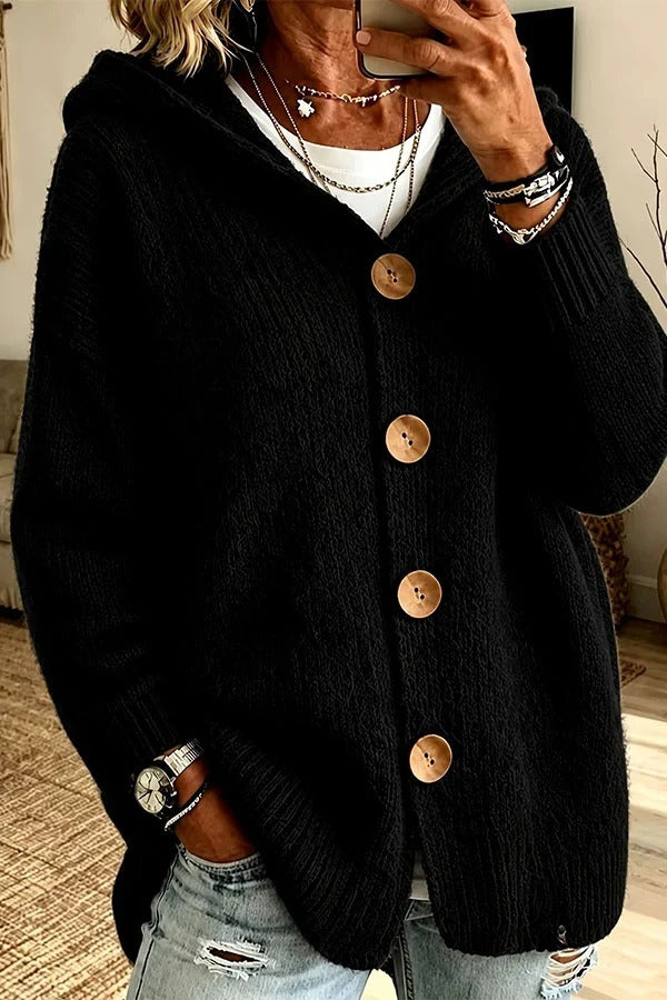 Warm Season Knit Four-button Long Sleeve Hooded Loose Cardigan