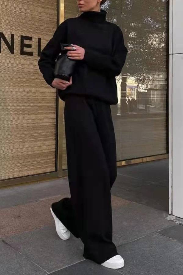 Knitted Solid Color Loose Casual Suit