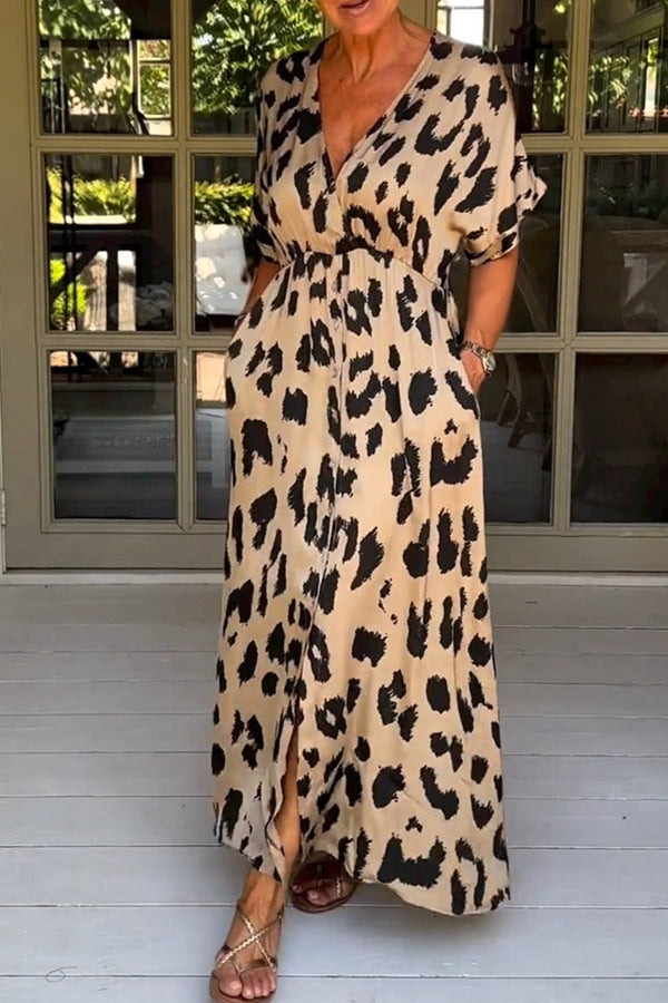 Wild Leopard V-Neck Maxi Dress