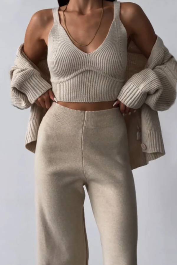 Chic V-neck Knitted Three-piece Set