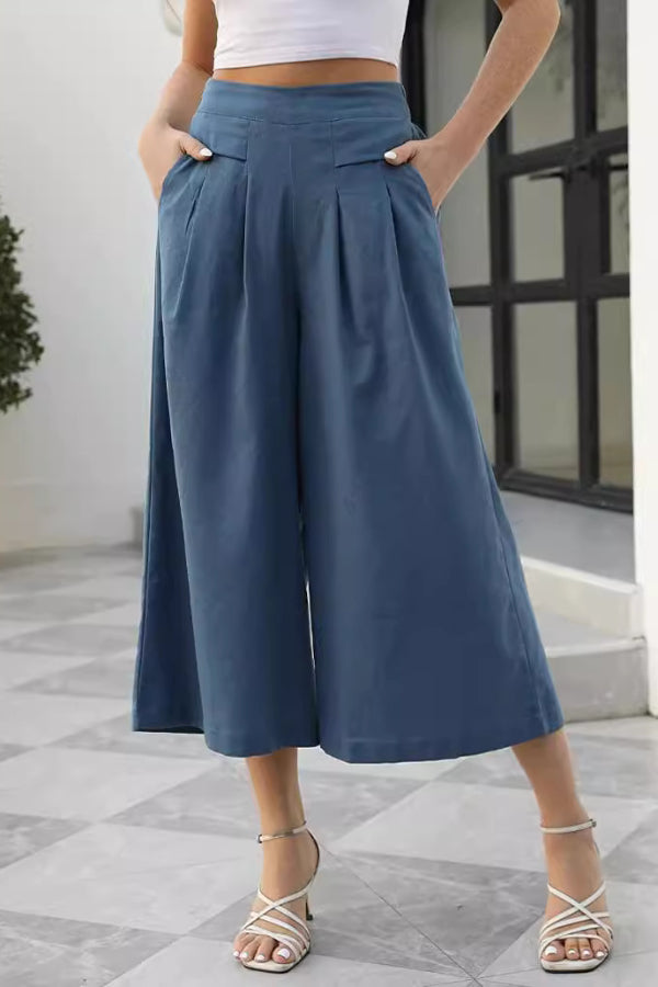 Skirts, Cotton-feel, Elastic Waist, Wide-leg, Nine-point Trousers, Pocket Workwear, Casual Pants, Loose