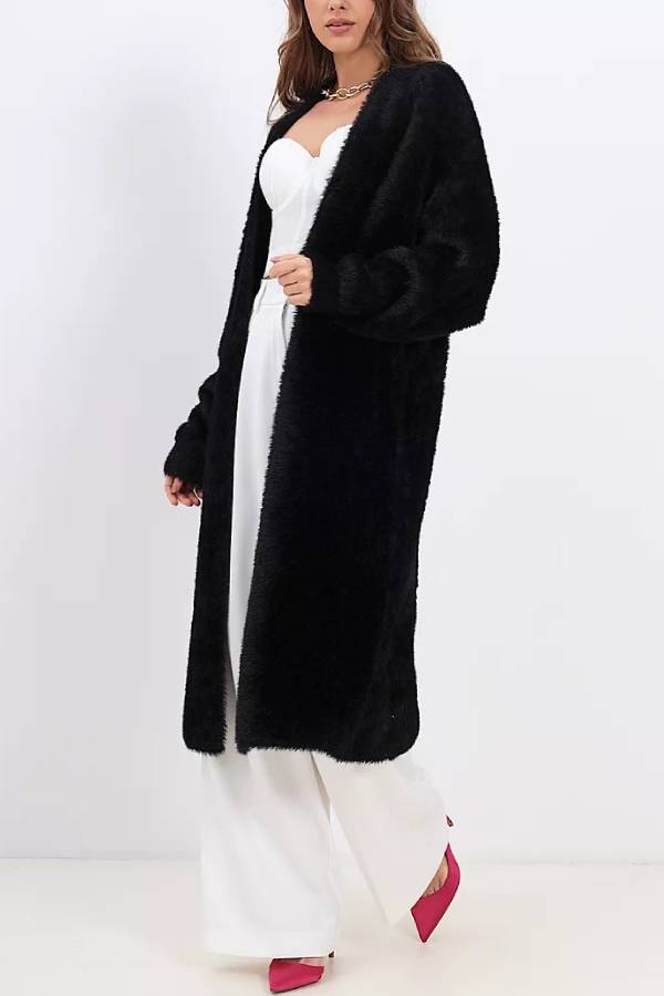Oversized Long Fuzzy Knit Cardigan