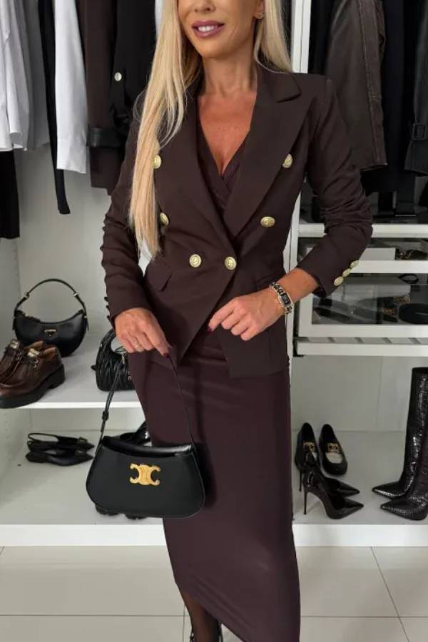 Gold Button Double Breasted Blazer