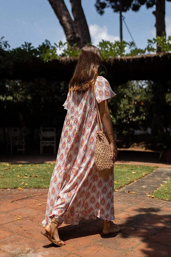 Bohemian v-neck short-sleeved loose dress