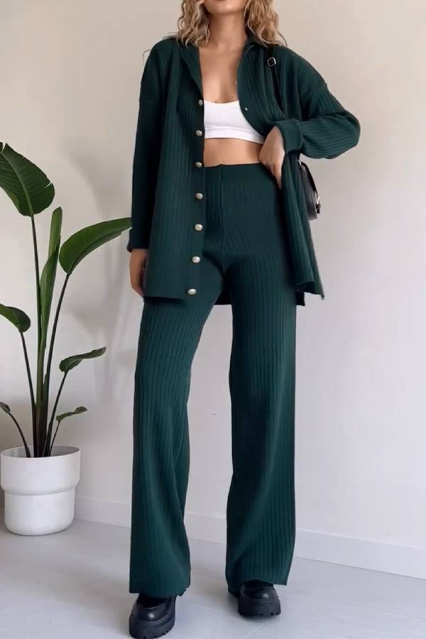 Casual Striped Jacquard Knitted Two-pieces Set