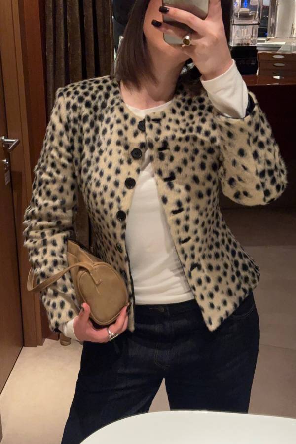 Vintage Spotted Fitted Faux Fur Short Jacket
