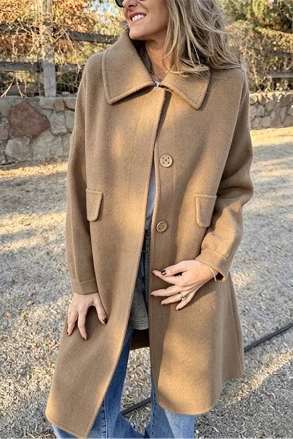 Women's Lapel Single Breasted Mid-Length Wool Blend Coat