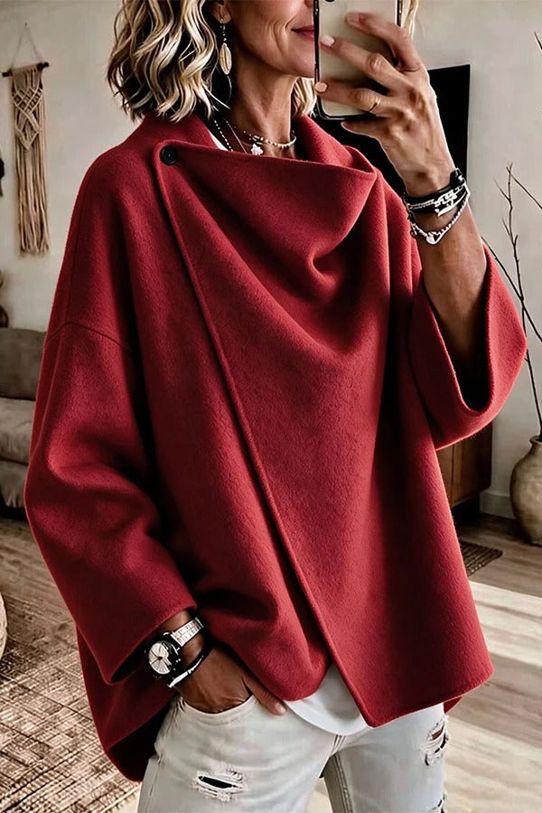 Casual Stylish Wool-blend Asymmetrical Lapel Long Sleeve Coat