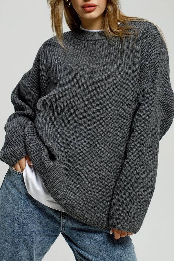 Oversized Drop Shoulder Crew Neck Chunky Knit Sweater