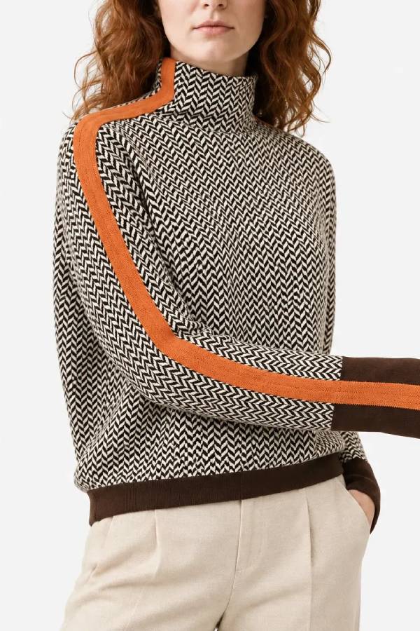 Chic High-Neck Patterned Jumper