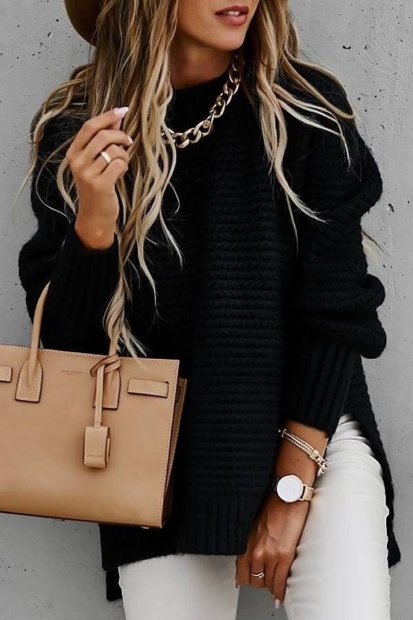 Side Split Knitted Sweater Top