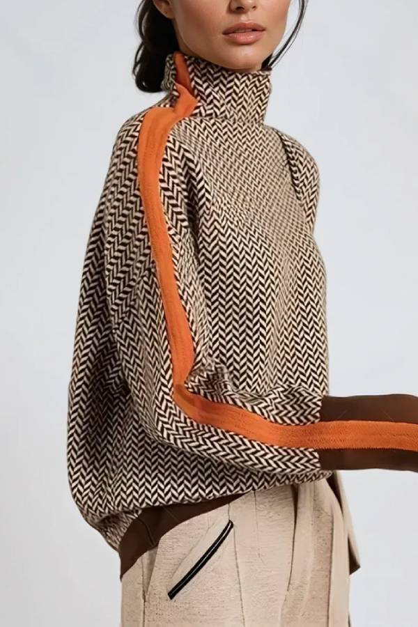 Chic High-Neck Patterned Jumper