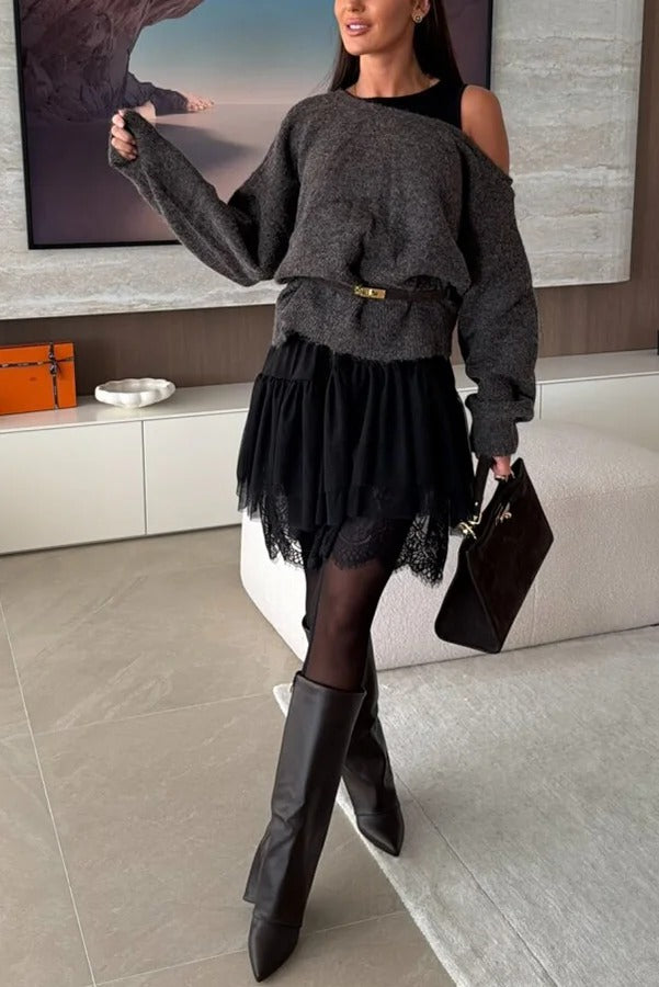 Upper East Chic Knit Wide Neck Long Sleeve Relaxed Sweater