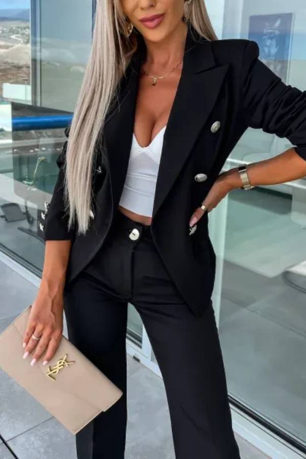 Gold Button Double Breasted Blazer