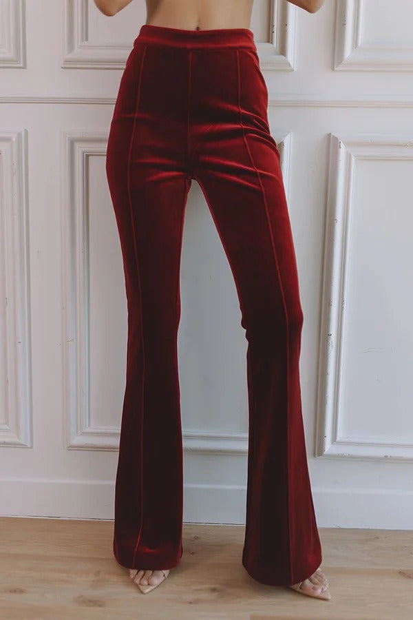 Delicate Daze Velvet High Rise Elastic Waist Flare Pants