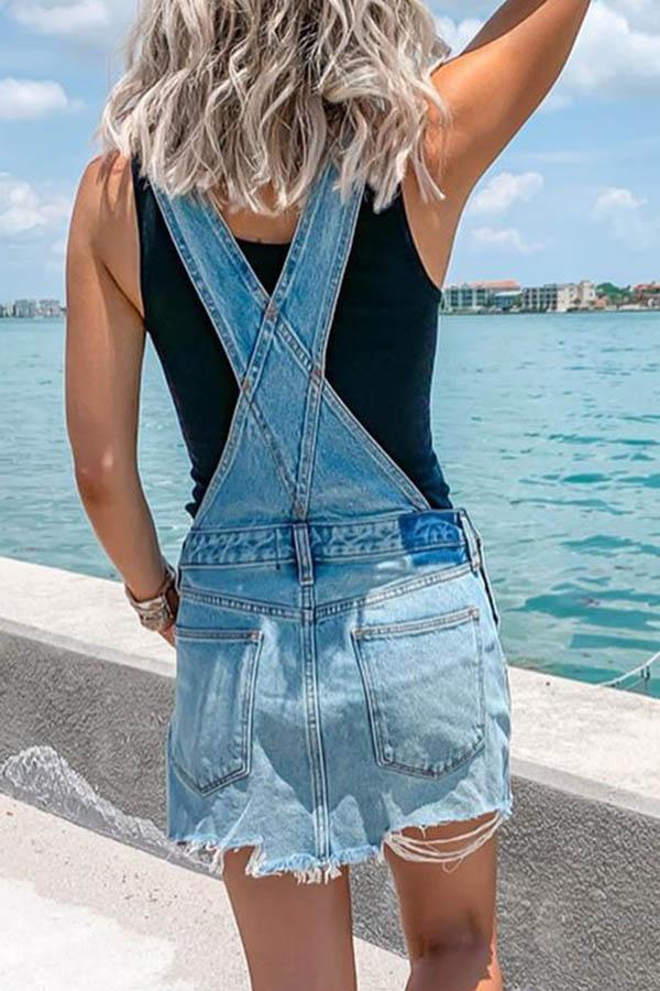 Blue Denim Casual Overall Mini Dress