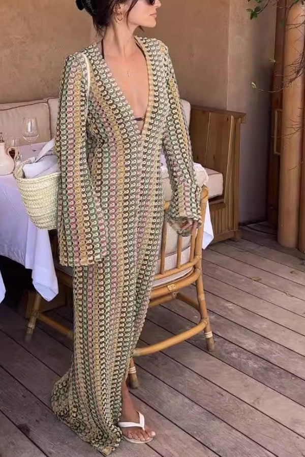 Lace Hollow Beach V-neck Low-cut Front Slit Long Dress