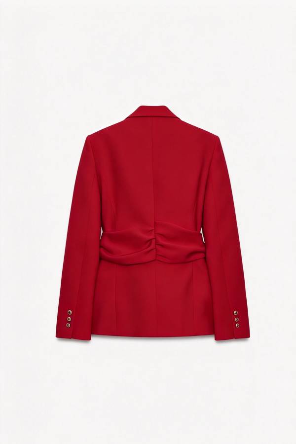 Elena Deep-V Gold-Buckle Cinched-Waist Blazer