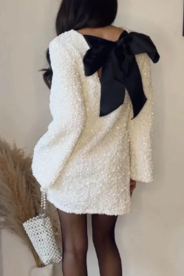 Sequined Lace-Up Short Dress