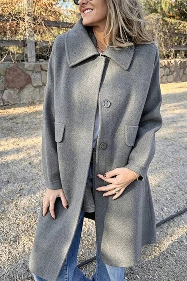 Women's Lapel Single Breasted Mid-Length Wool Blend Coat