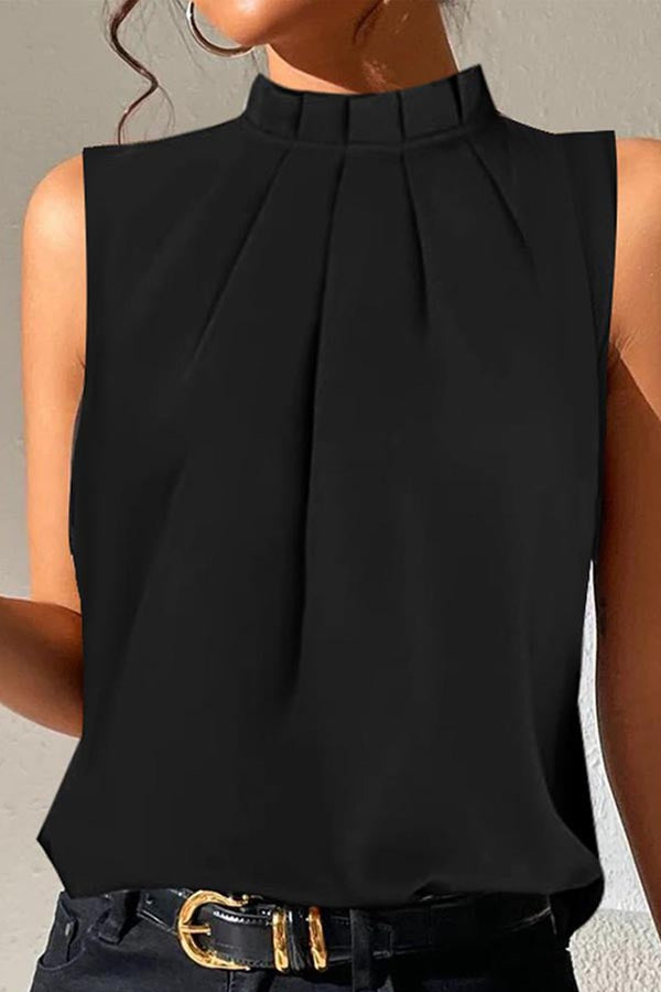 Black Mock Neck Sleeveless Top