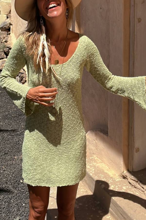 Lyssa Knit Flare Sleeve Open Back Loose Mini Dress