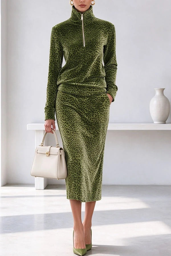 Elegant Slim-Fit Velvet Two-Piece Dress Set