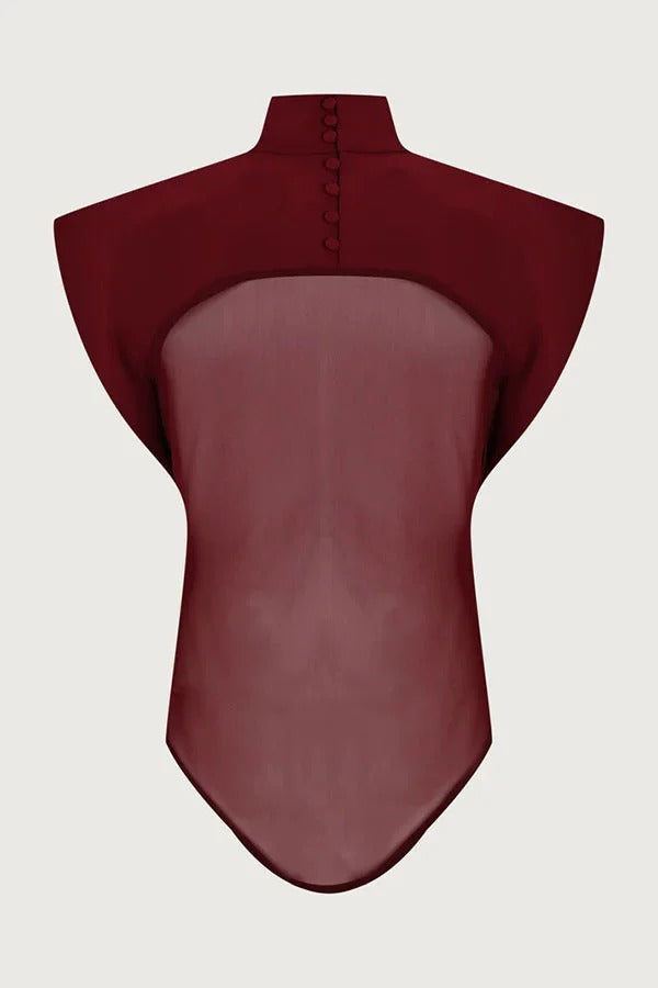 Vita Mesh Patchwork High Neck Wide Sleeve Bodysuit and High Rise Pocket Slit Pants Set