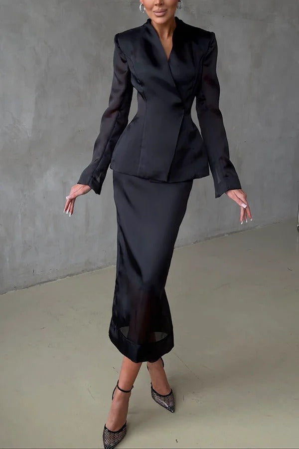 Perfectly Shaped Organza High Rise Side Zipper Pencil Midi Skirt