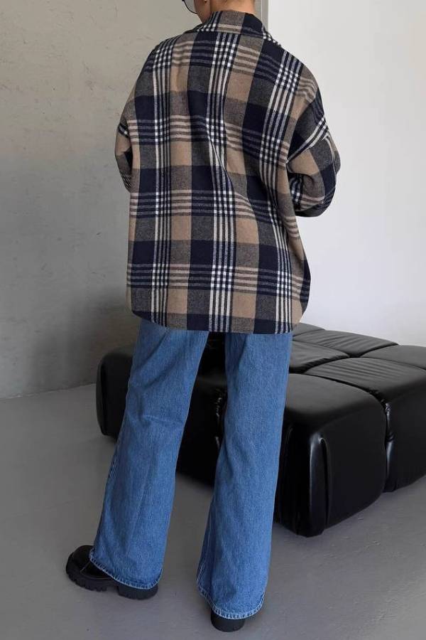 Vintage Plaid Oversized Flannel Shirt Jacket