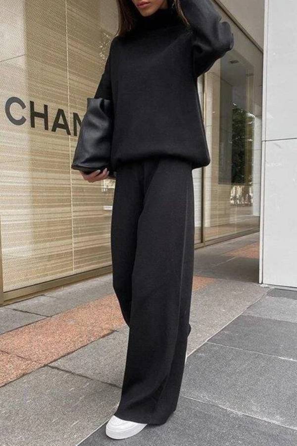Knitted Solid Color Loose Casual Suit