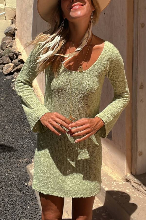 Lyssa Knit Flare Sleeve Open Back Loose Mini Dress