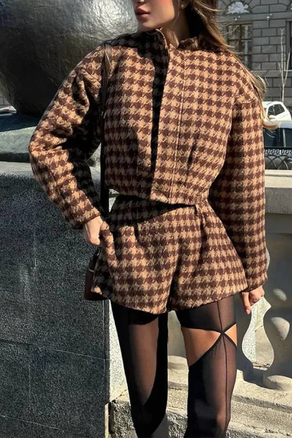 Plaid Two‑Piece Short & Jacket Set