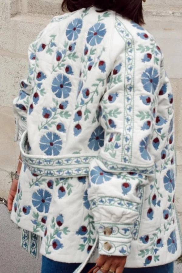 Vintage Floral Quilted Belted Cotton Jacket