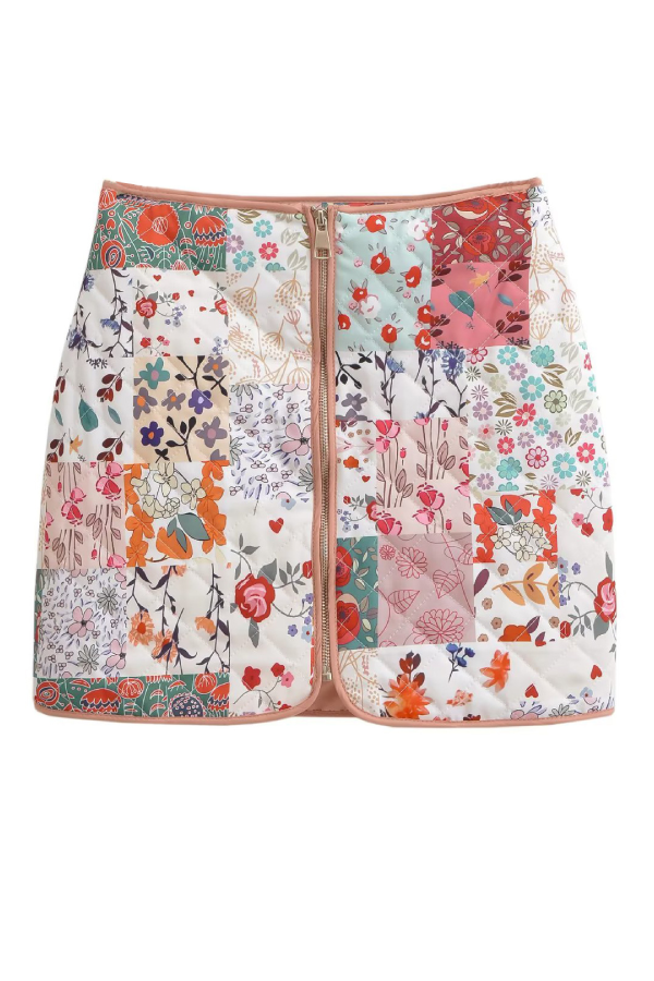 Printed Cotton Jacket + Vest + Skirt Set