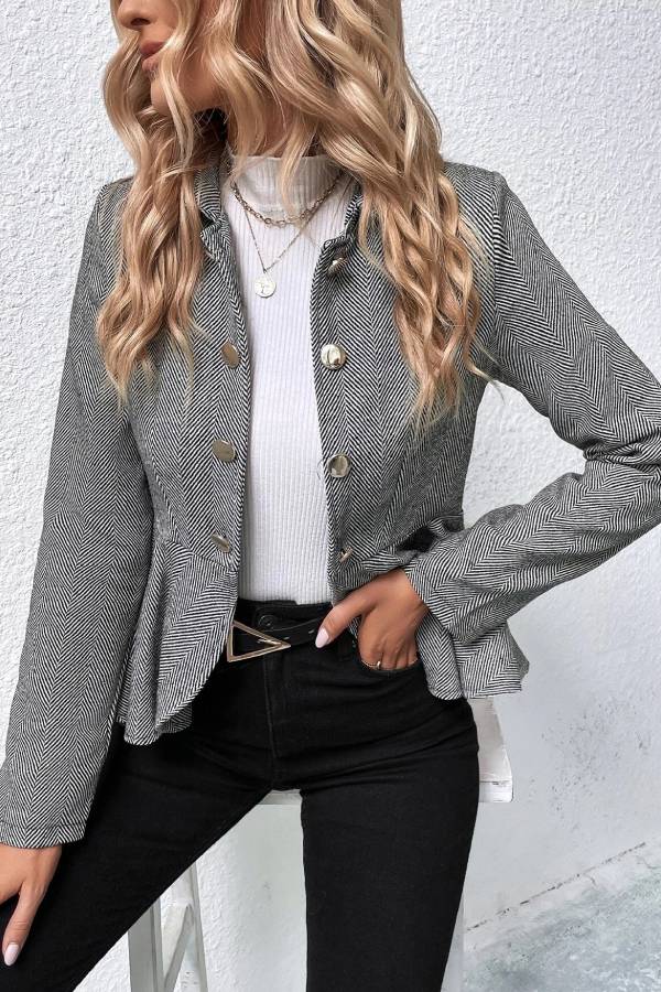 Lapel Jacquard Ruffle Slim Double-breasted Blazer