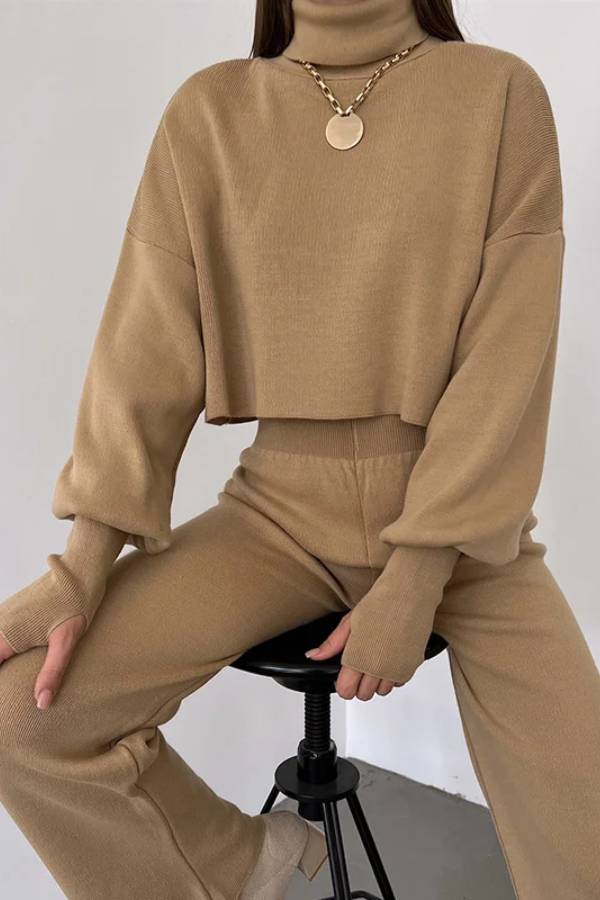 Casual Loose-fitting Long-sleeves Top and Pants Two-piece Set