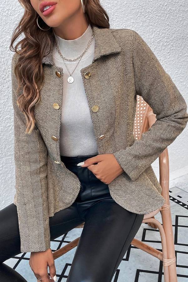 Lapel Jacquard Ruffle Slim Double-breasted Blazer