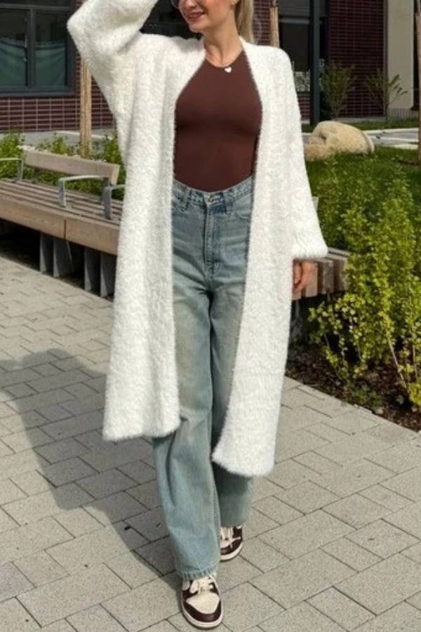 Oversized Long Fuzzy Knit Cardigan