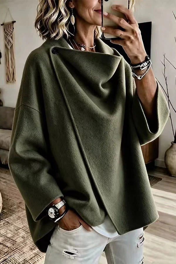 Casual Stylish Wool-blend Asymmetrical Lapel Long Sleeve Coat