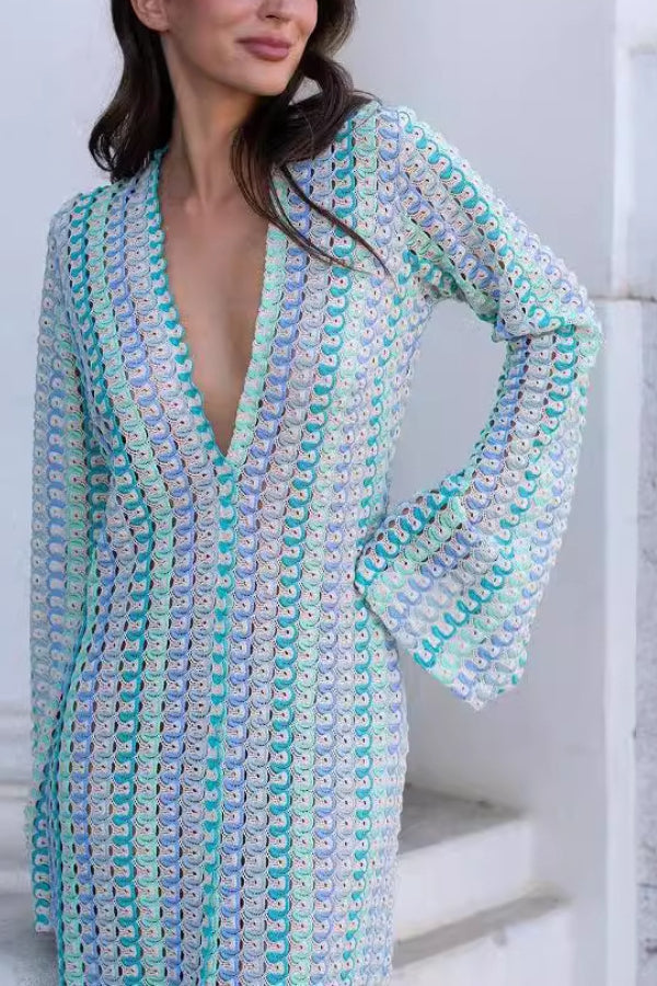 Lace Hollow Beach V-neck Low-cut Front Slit Long Dress