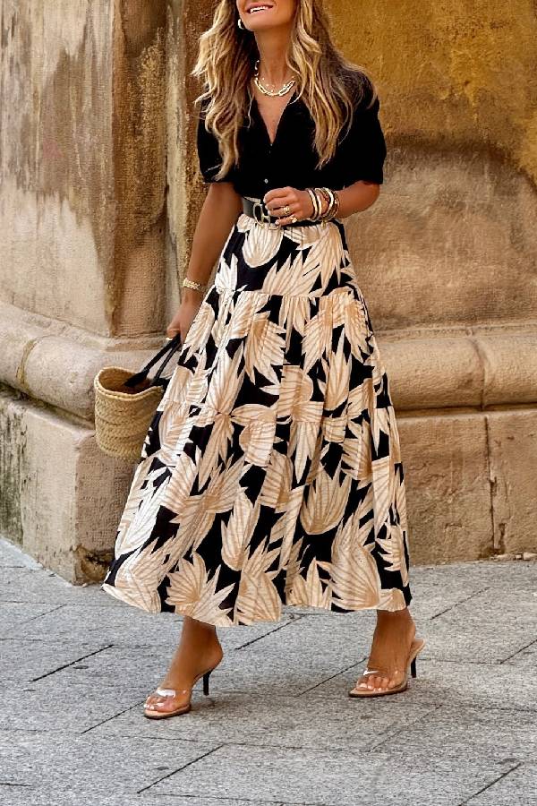 Elastic waist long skirt